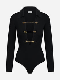 Body in maglia con catene gioiello nero - vista frontale