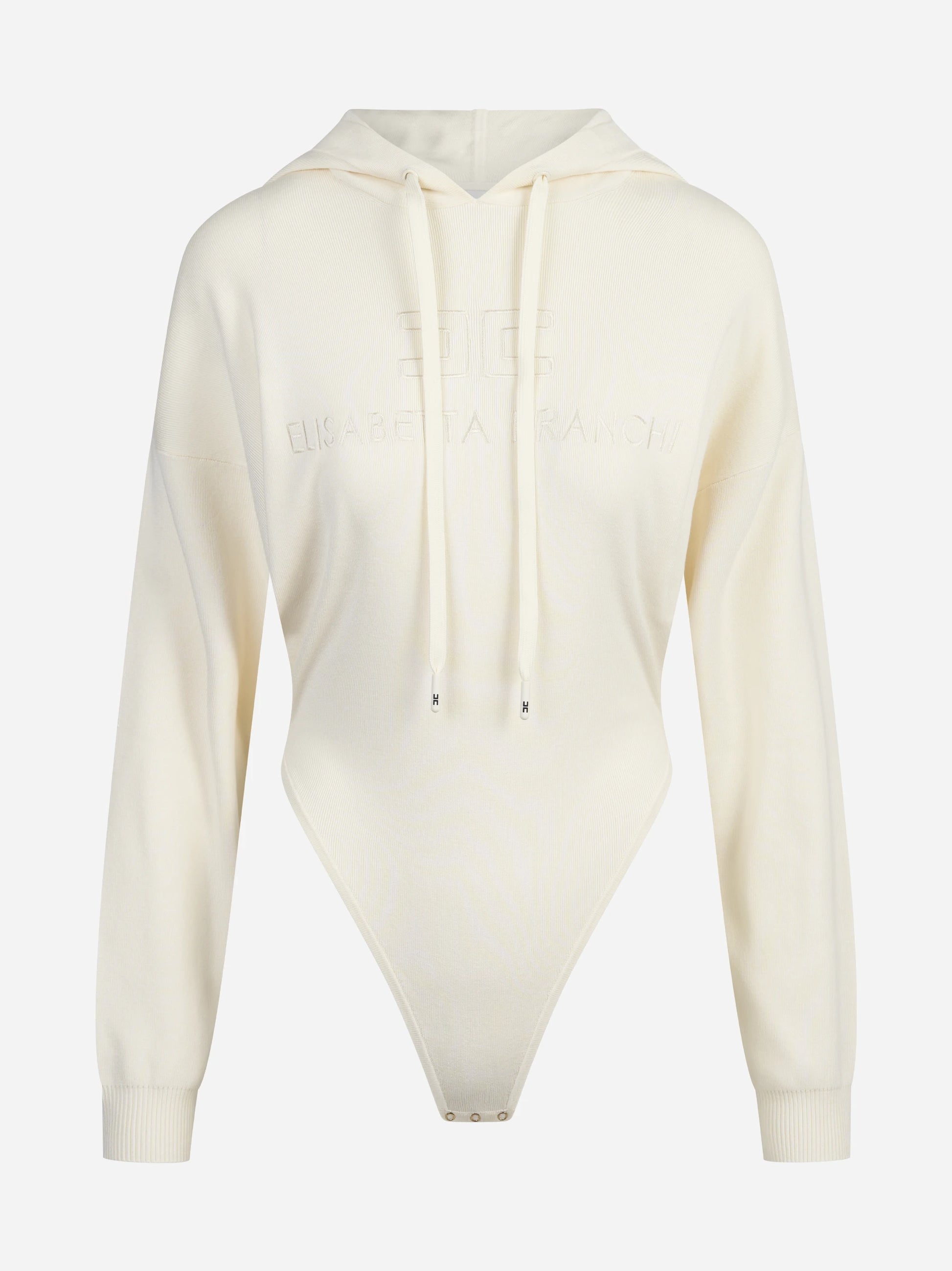 Body in maglia con cappuccio avorio - vista frontale