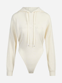 Body in maglia con cappuccio avorio - vista frontale