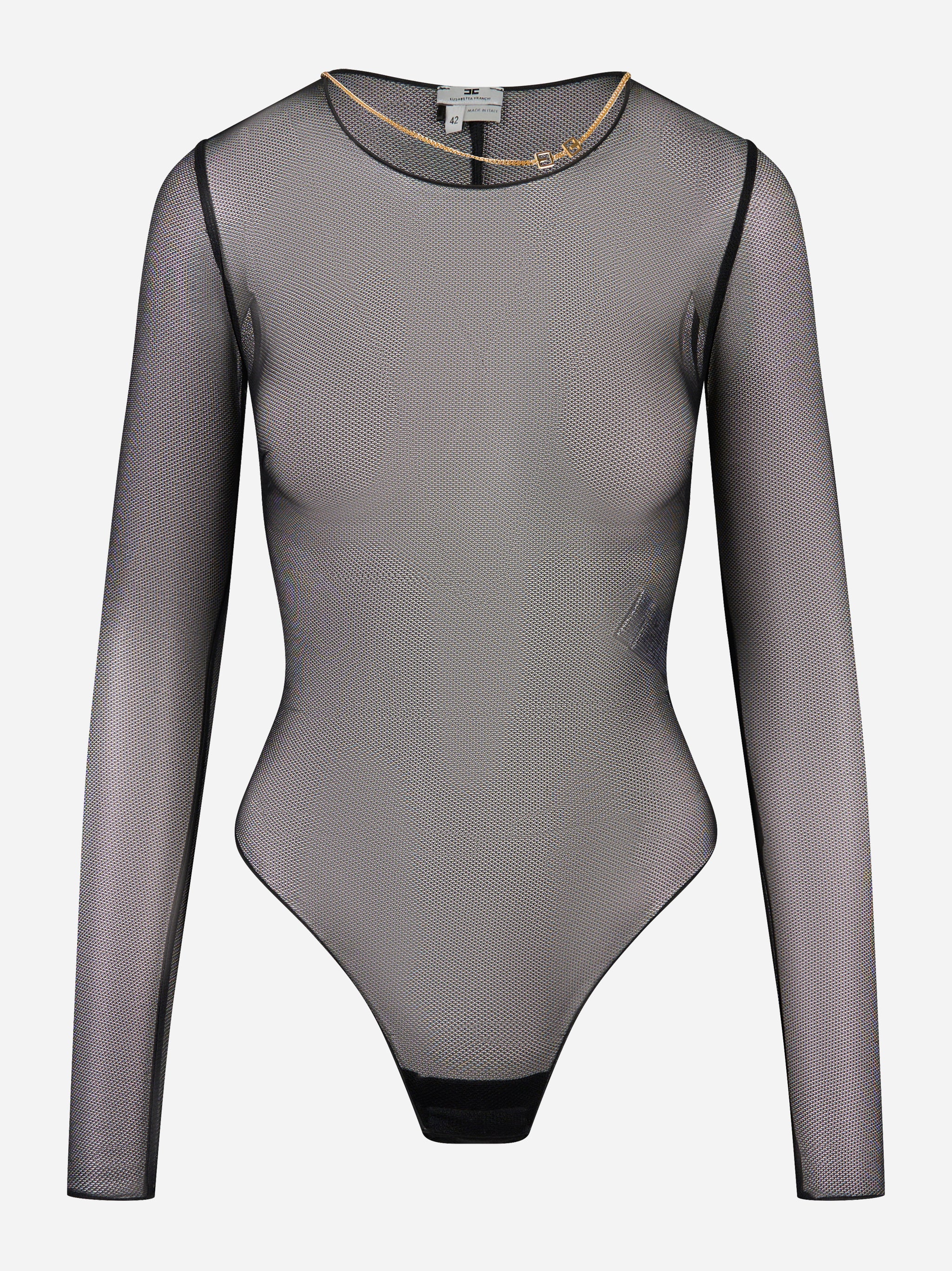 Body in tulle nero con collana removibile Elisabetta Franchi - vista frontale