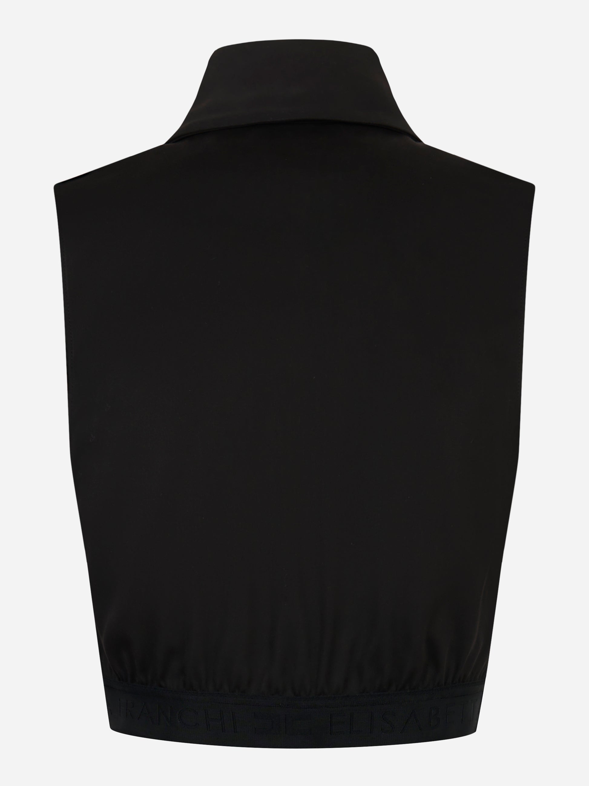 Camicia cropped Elisabetta Franchi in raso nero con papillon – retro