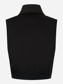 Camicia cropped Elisabetta Franchi in raso nero con papillon – retro