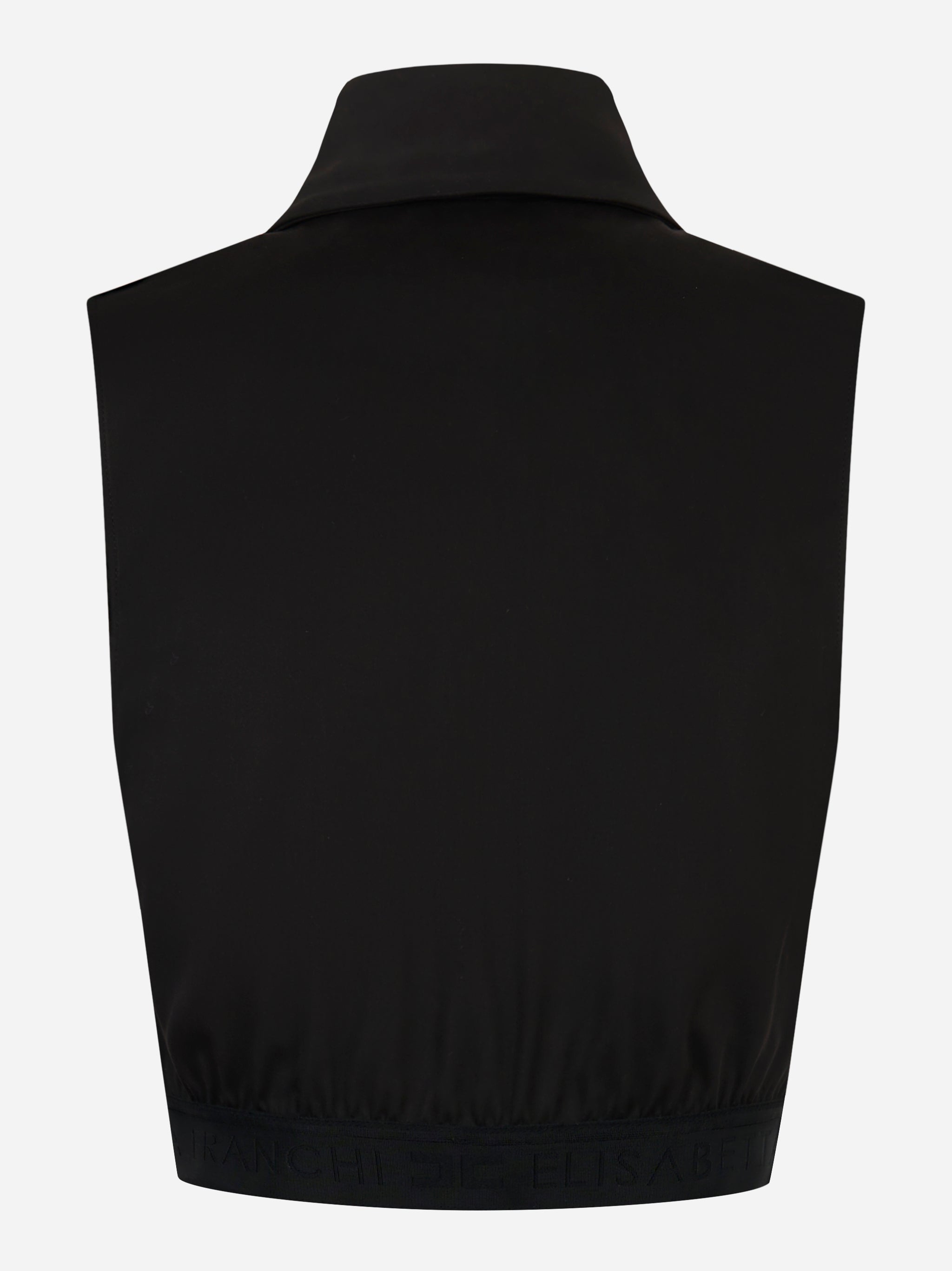 Camicia cropped Elisabetta Franchi in raso nero con papillon – retro