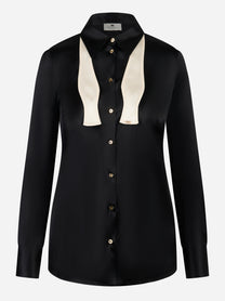 Camicia Elisabetta Franchi in raso di seta nera con papillon bianco vista frontale