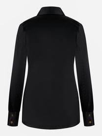 Camicia Elisabetta Franchi in raso di seta nera con papillon bianco vista posteriore