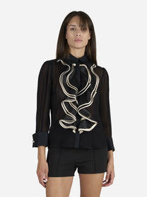 Camicia in georgette con ruches - indossato, vista frontale