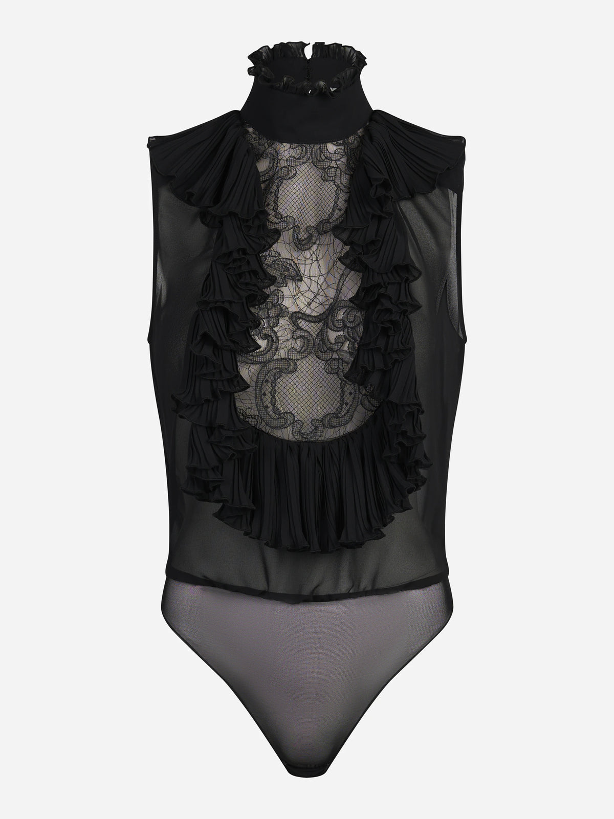 Body in pizzo con collo alto nero - vista frontale