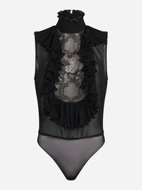 Body in pizzo con collo alto nero - vista frontale