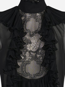 Body in pizzo con collo alto nero - vista posteriore