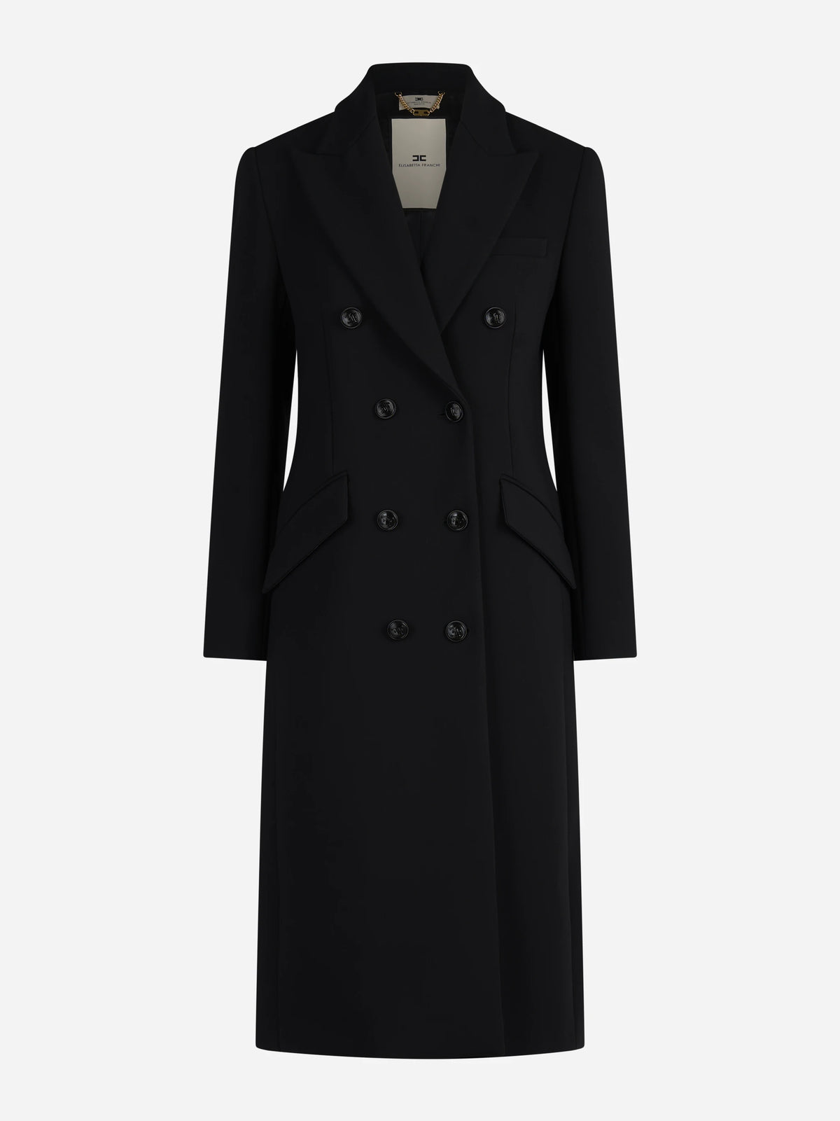 Cappotto lungo doppiopetto in doppio crêpe nero - vista frontale