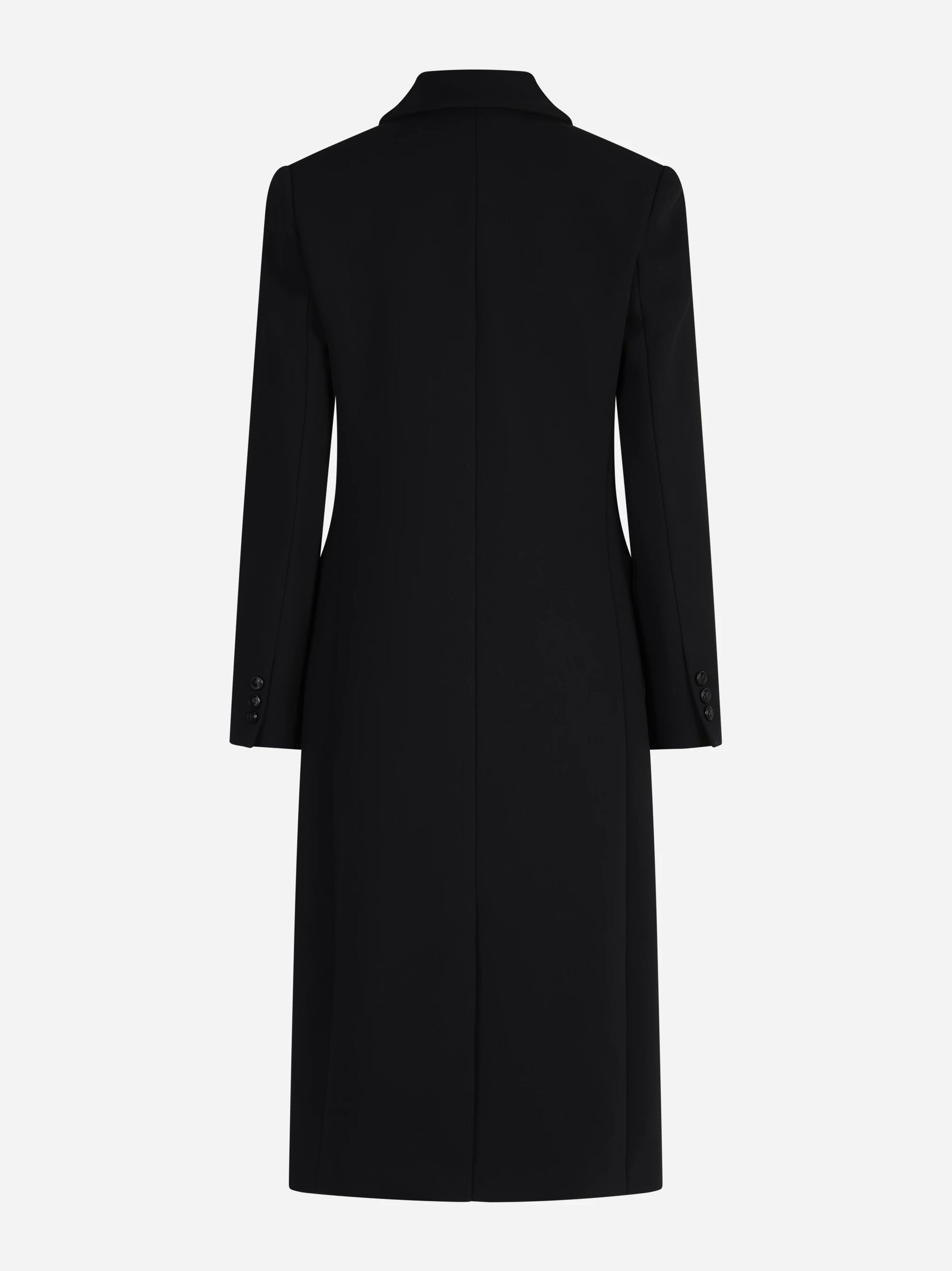 Cappotto lungo doppiopetto in doppio crêpe nero - vista posteriore