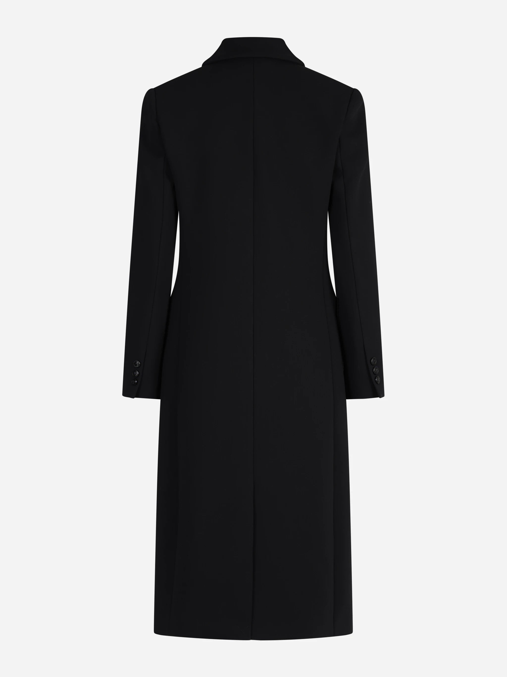 Cappotto lungo doppiopetto in doppio crêpe nero - vista posteriore