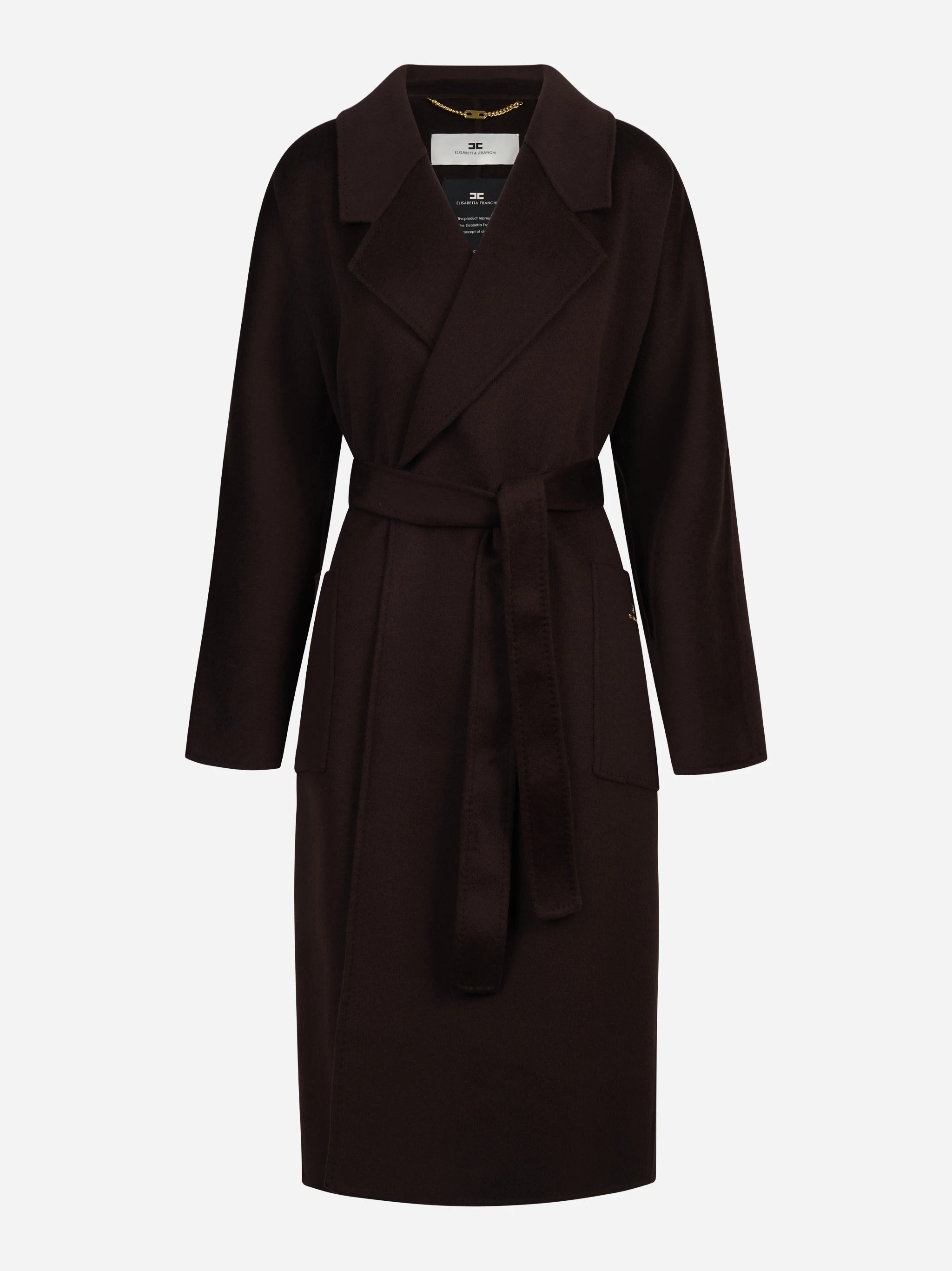 Cappotto a vestaglia in lana dark chocolate - vista frontale