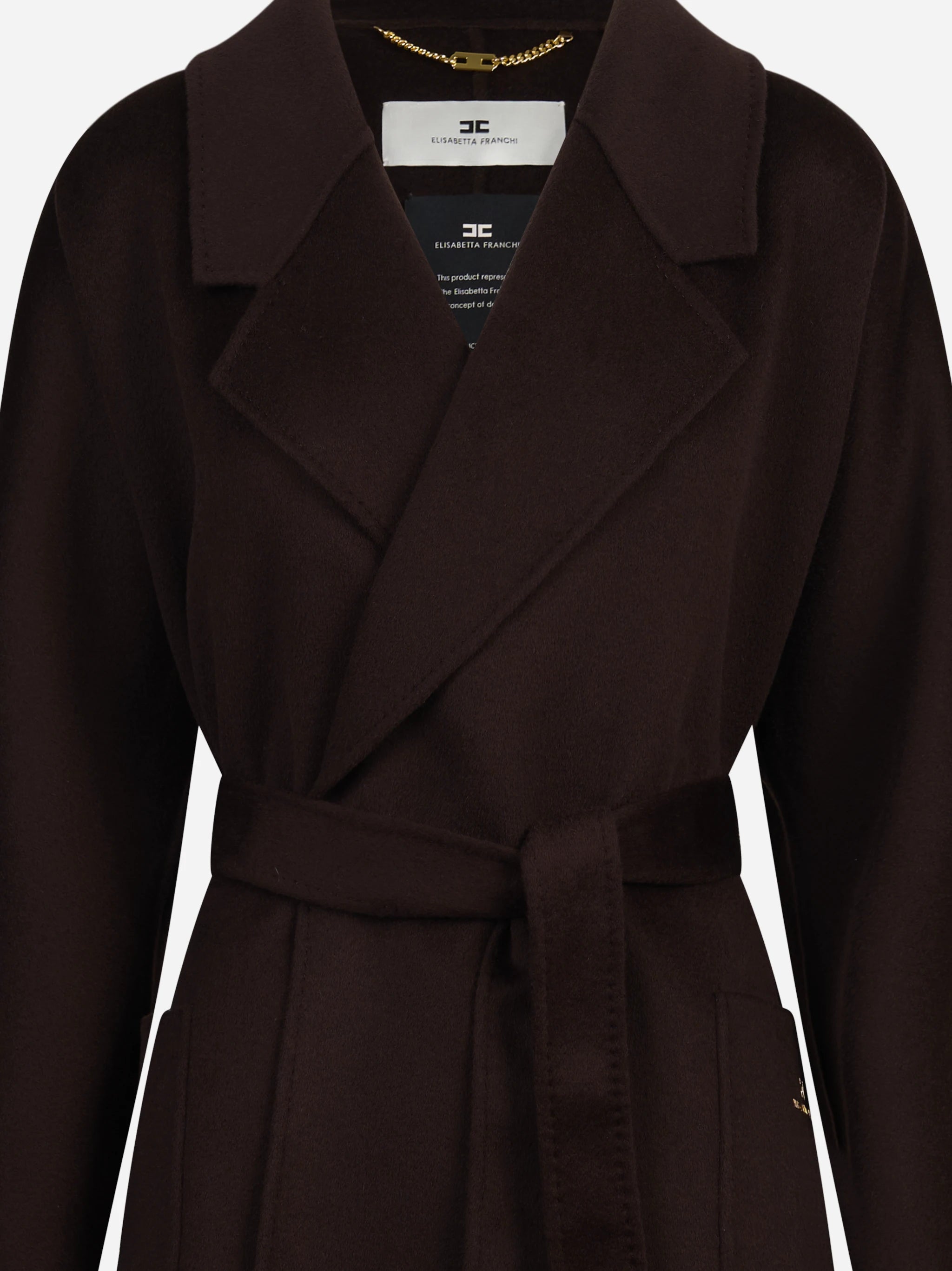 Cappotto a vestaglia in lana dark chocolate - dettaglio prodotto