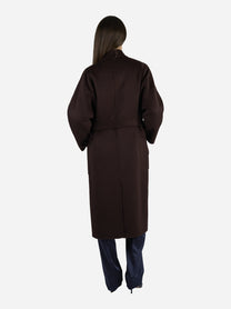 Cappotto a vestaglia in lana dark chocolate - indossato, vista posteriore