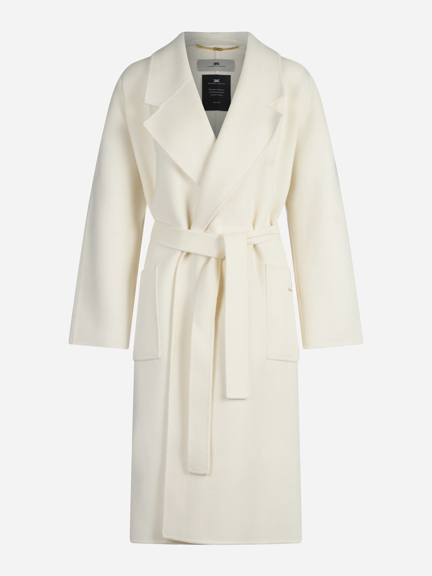 Cappotto a vestaglia in lana double color avorio - vista frontale