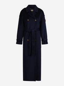 Cappotto trench in lana con cintura blu - vista frontale