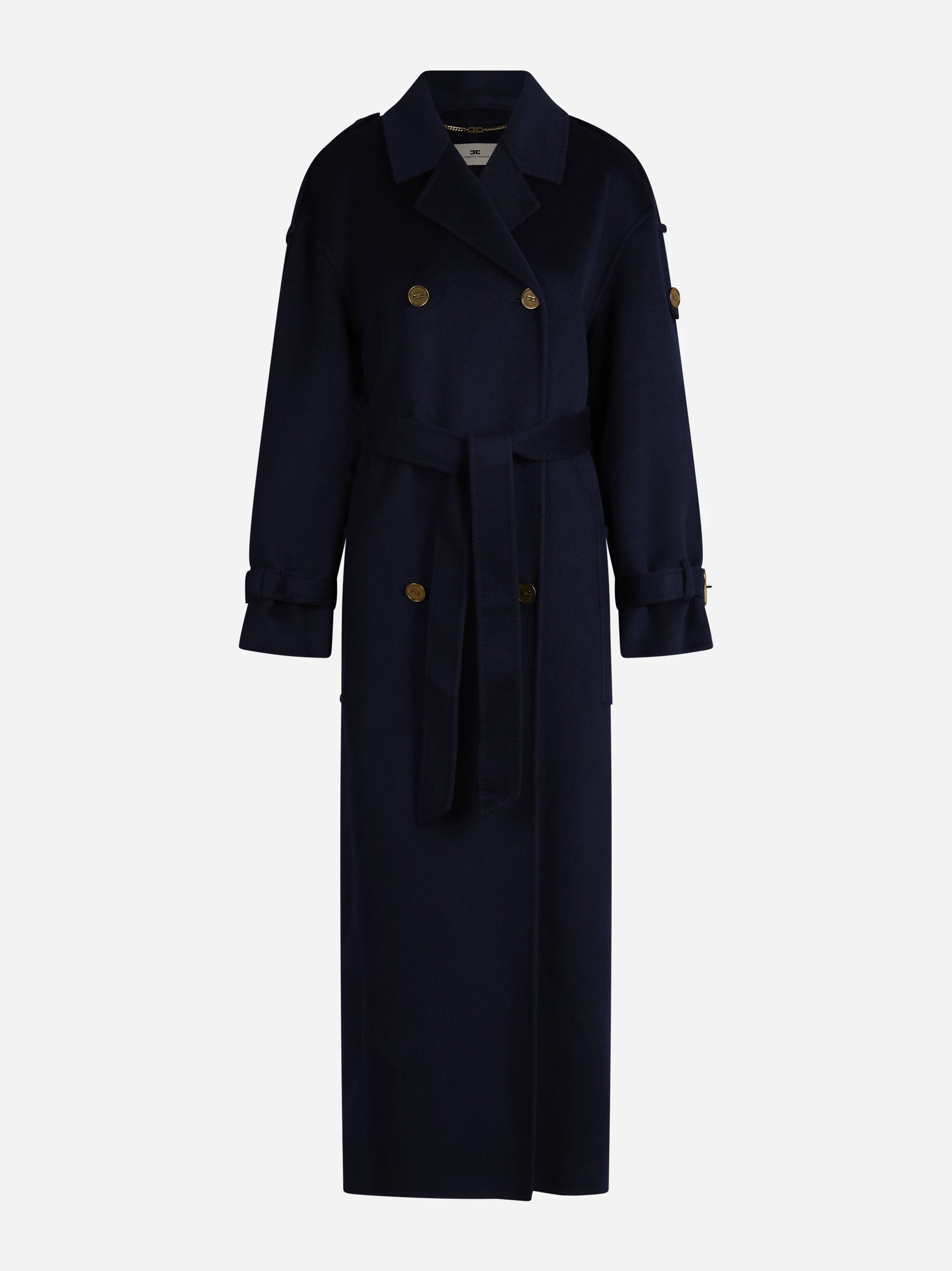 Cappotto trench in lana con cintura blu - vista frontale