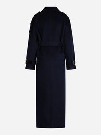 Cappotto trench in lana con cintura blu - vista posteriore