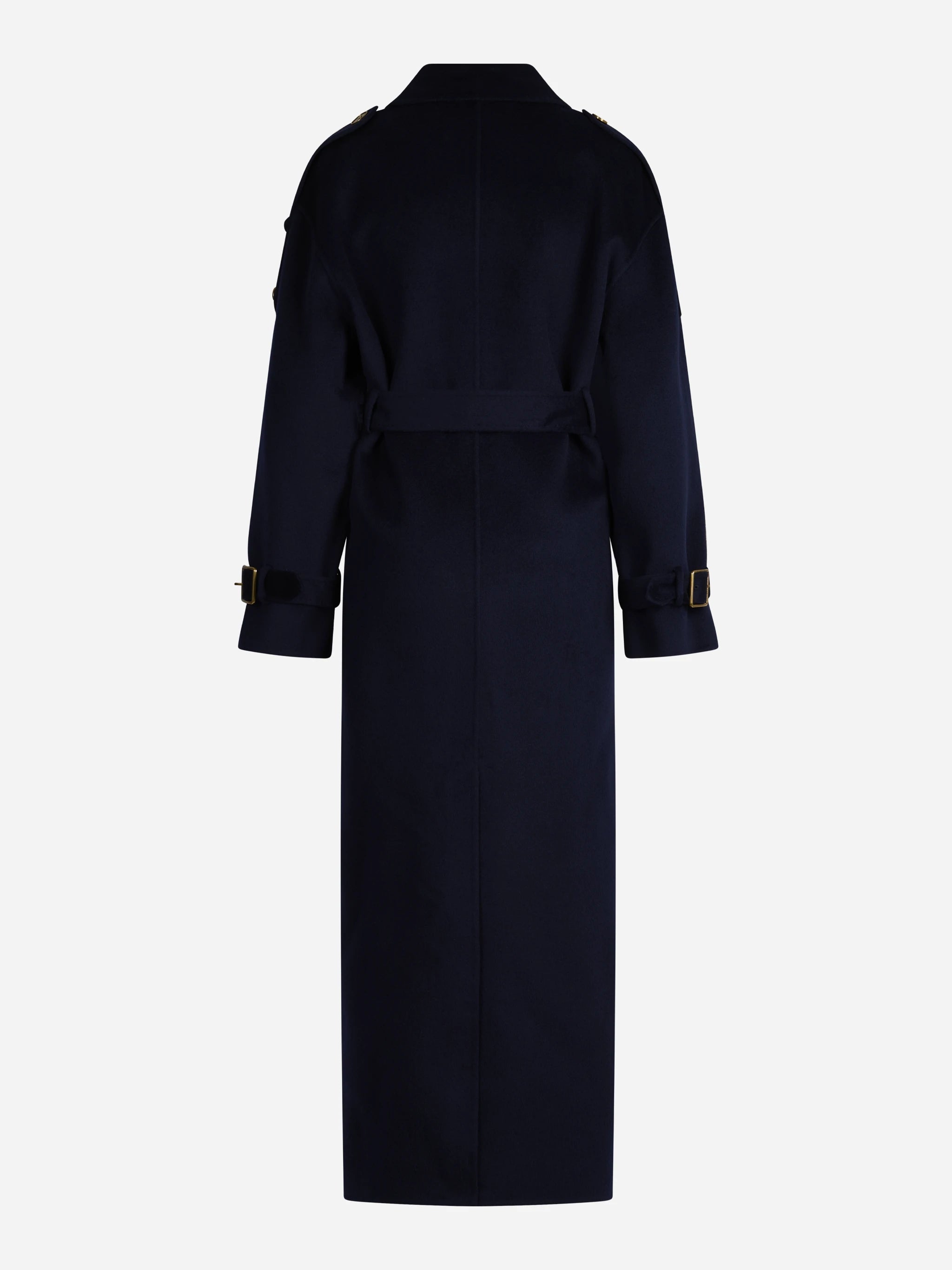 Cappotto trench in lana con cintura blu - vista posteriore