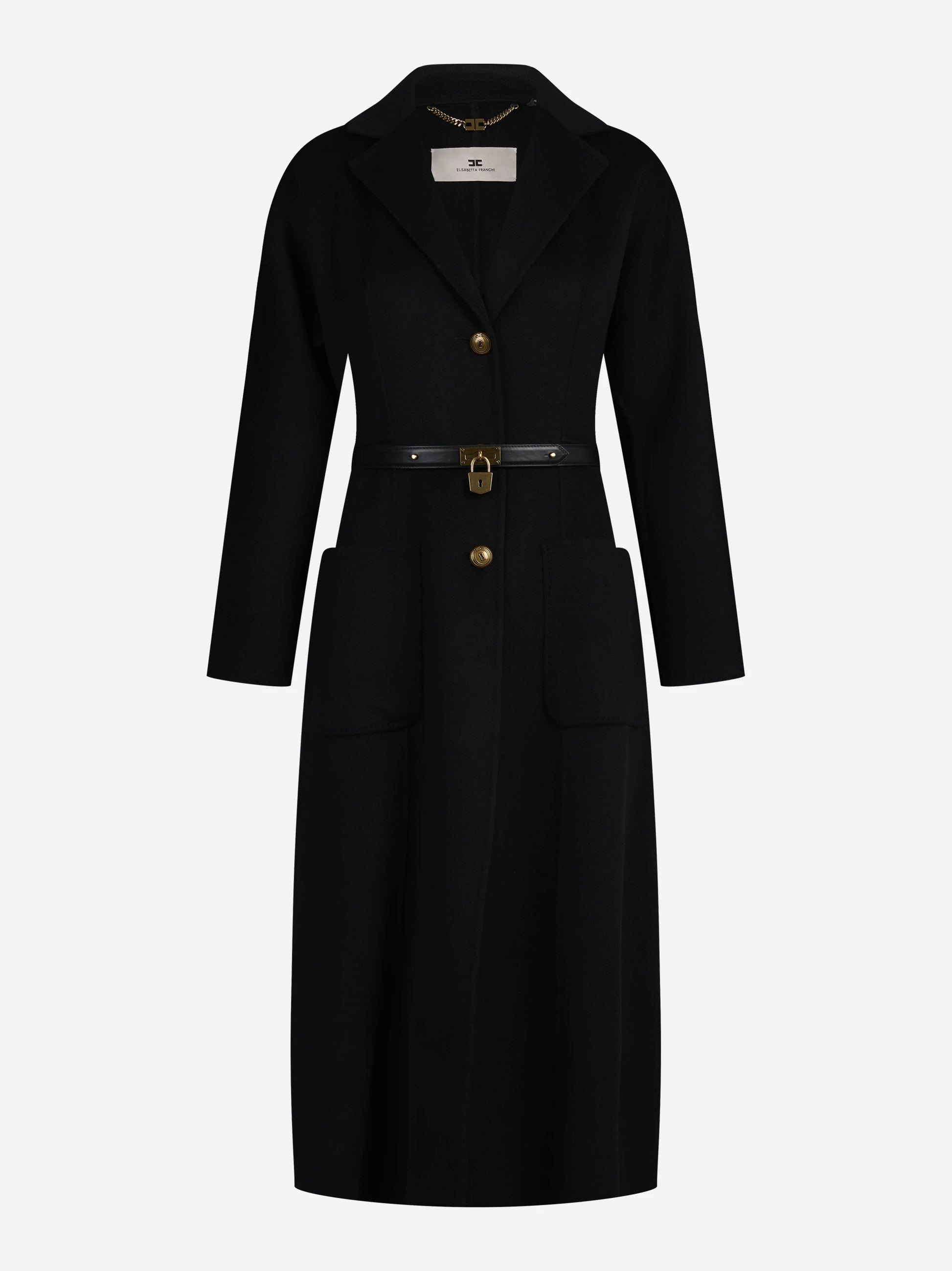 Cappotto in panno double di lana con cintura - vista frontale