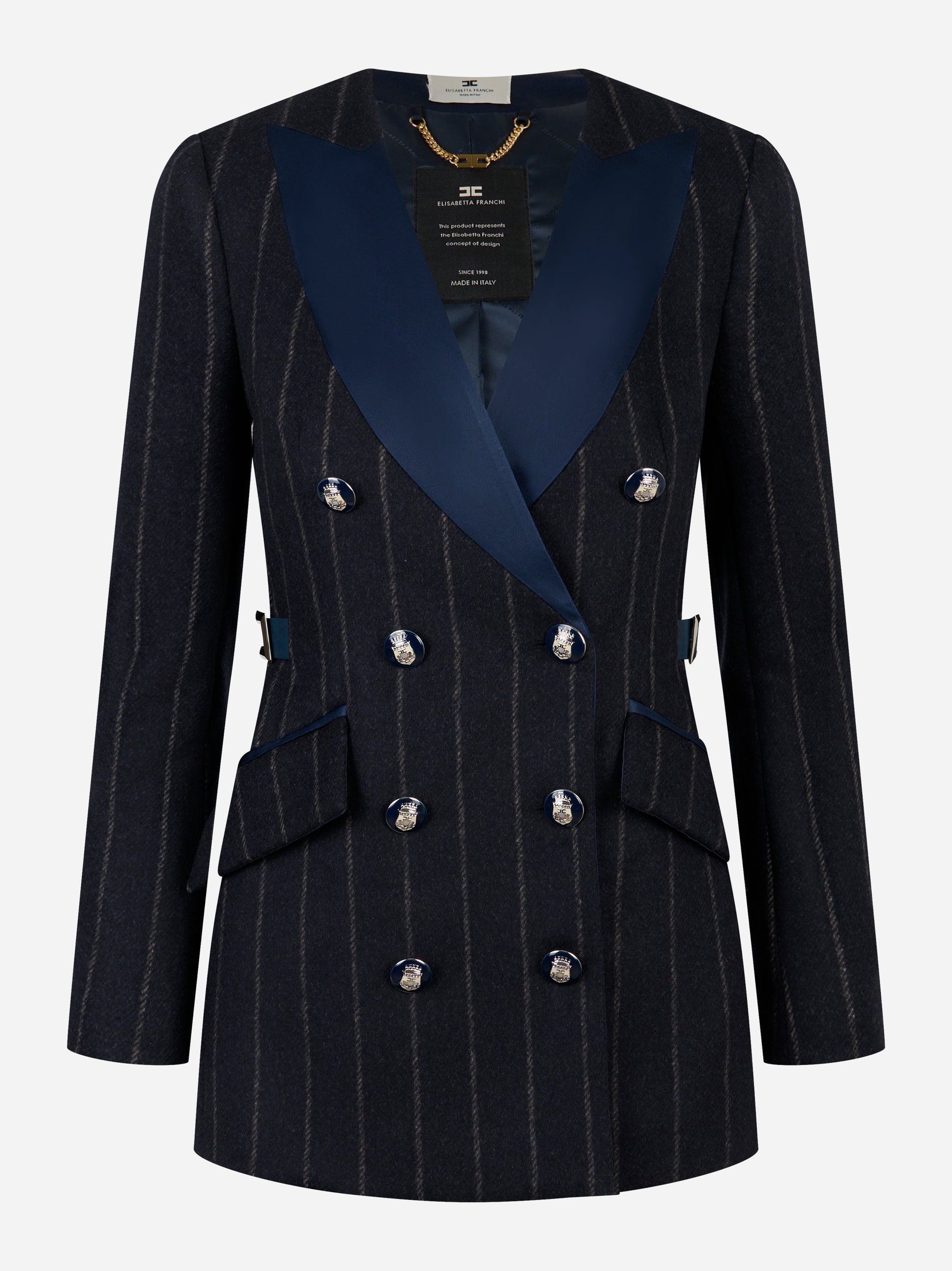 Cappotto doppiopetto ELISABETTA FRANCHI in panno di lana gessato blu notte - vista frontale