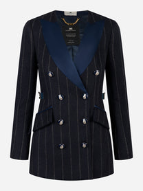 Cappotto doppiopetto ELISABETTA FRANCHI in panno di lana gessato blu notte - vista frontale
