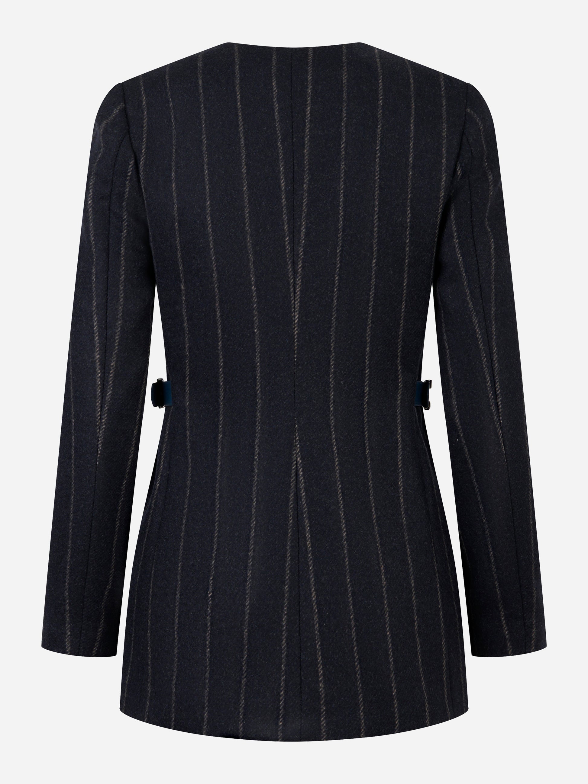 Cappotto doppiopetto ELISABETTA FRANCHI in panno di lana gessato blu notte - vista posteriore