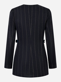 Cappotto doppiopetto ELISABETTA FRANCHI in panno di lana gessato blu notte - vista posteriore