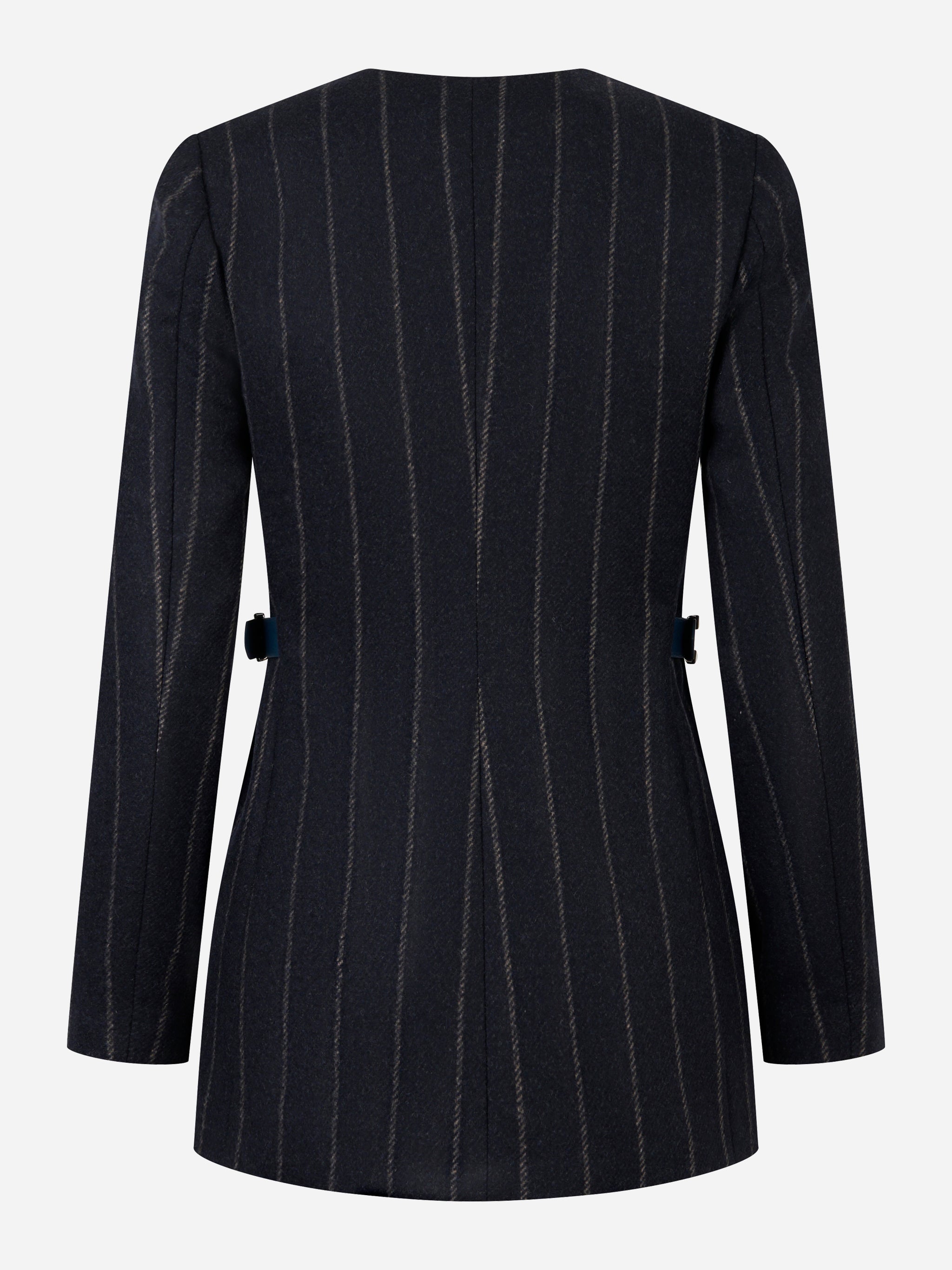 Cappotto doppiopetto ELISABETTA FRANCHI in panno di lana gessato blu notte - vista posteriore
