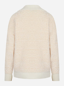 Cardigan in ciniglia bouclé color panna con bottoni gioiello Elisabetta Franchi - retro