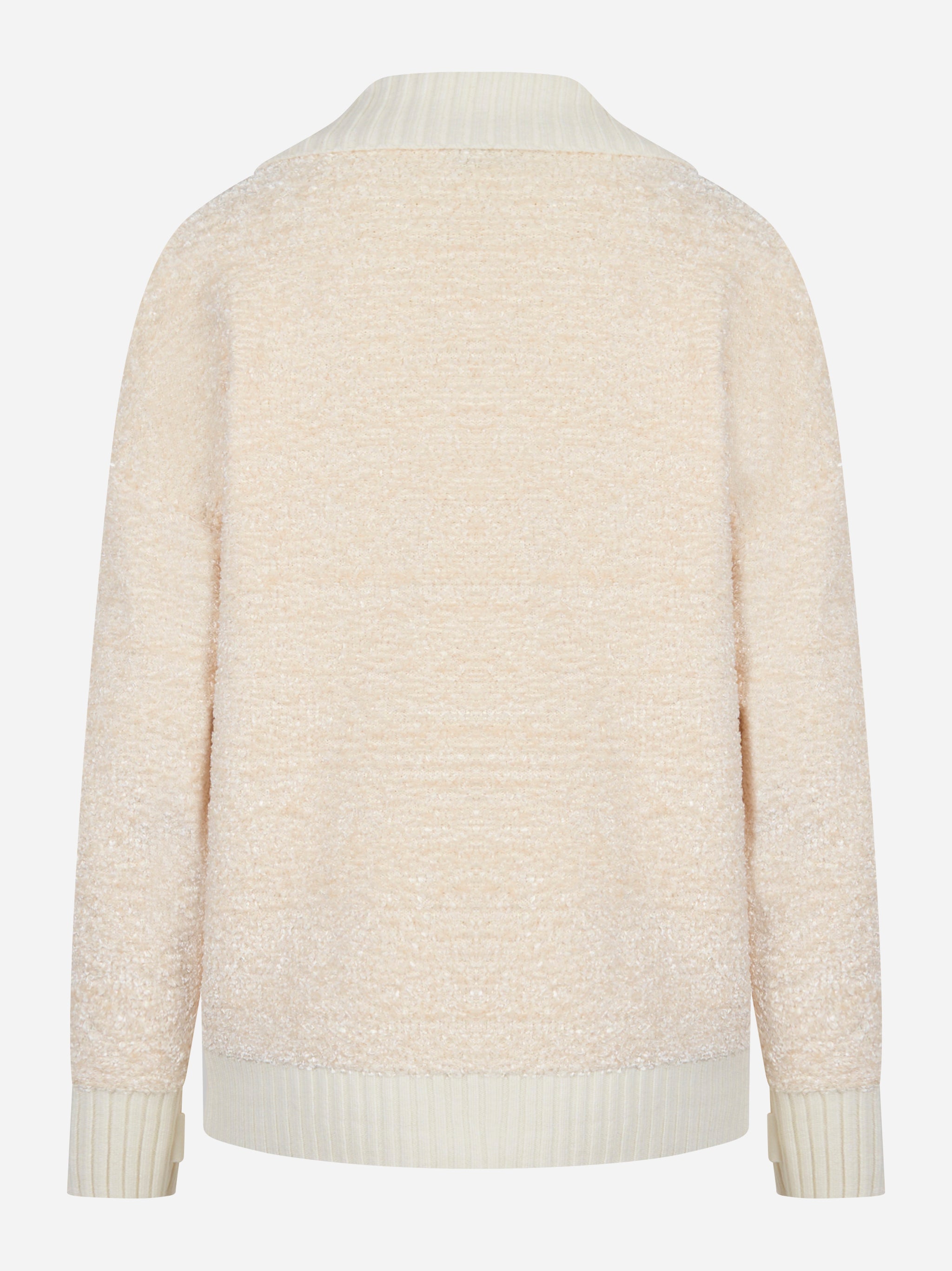 Cardigan in ciniglia bouclé color panna con bottoni gioiello Elisabetta Franchi - retro