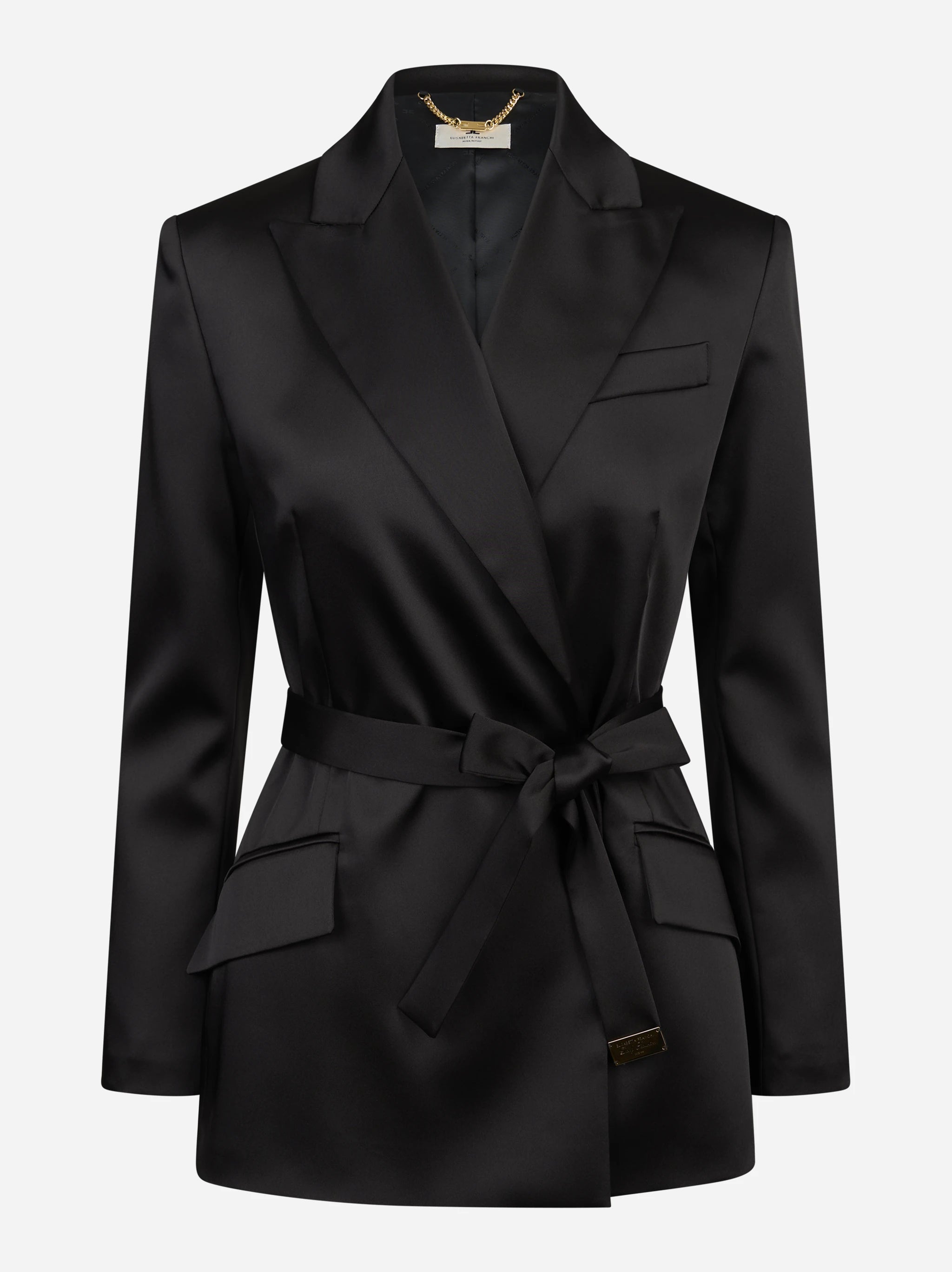 Giacca in raso stretch con cintura nera