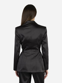 Giacca in raso stretch con cintura nera - indossato, vista posteriore