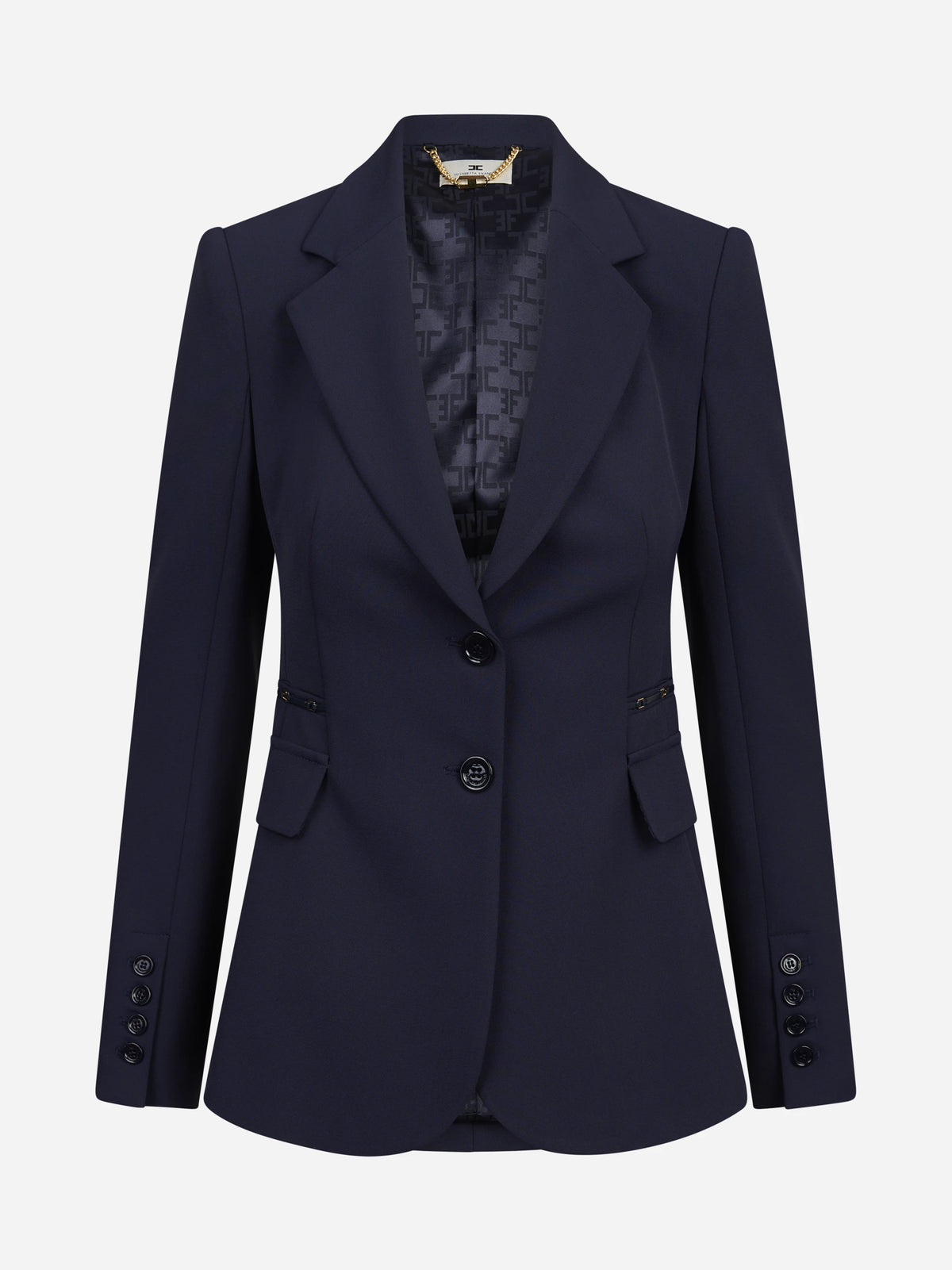Giacca monopetto in doppio crêpe blu ELISABETTA FRANCHI – immagine 1 di 3