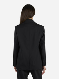 Giacca monopetto in gabardina nera - indossato, vista posteriore