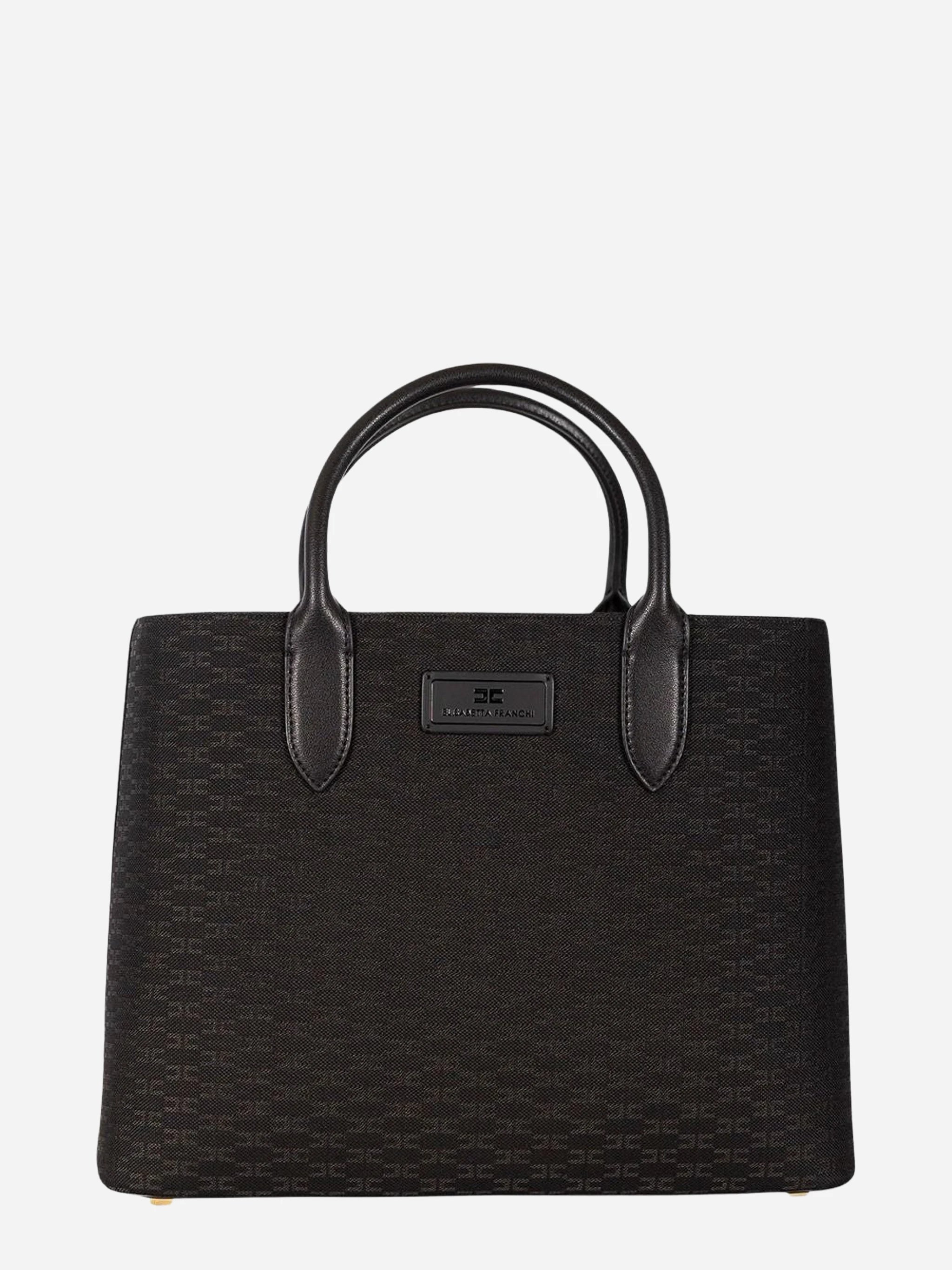 Borsa tote monogram nera Elisabetta Franchi, vista 1 di 3