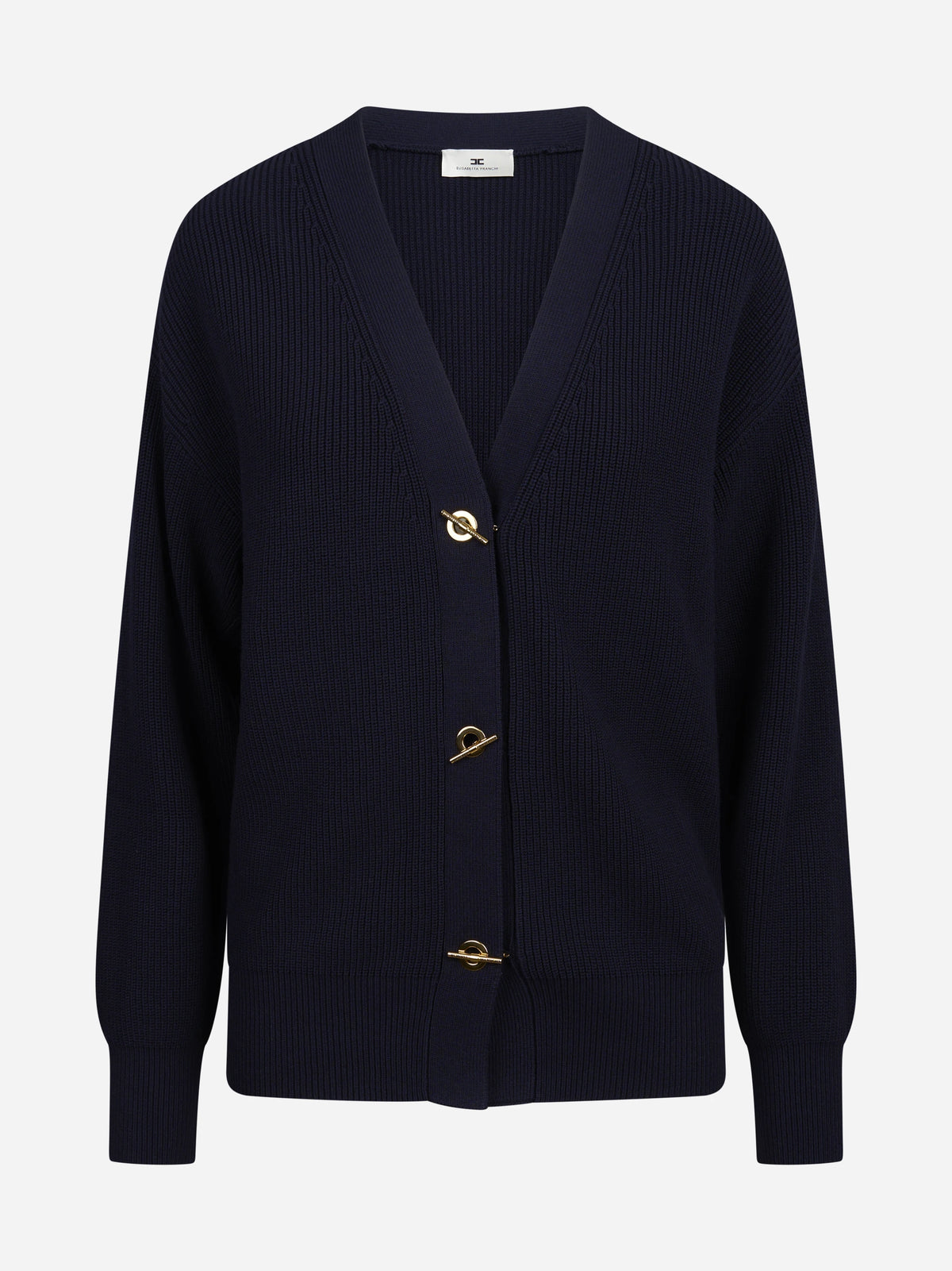 Cardigan con bottoni gioiello blu ELISABETTA FRANCHI – immagine 1 di 3