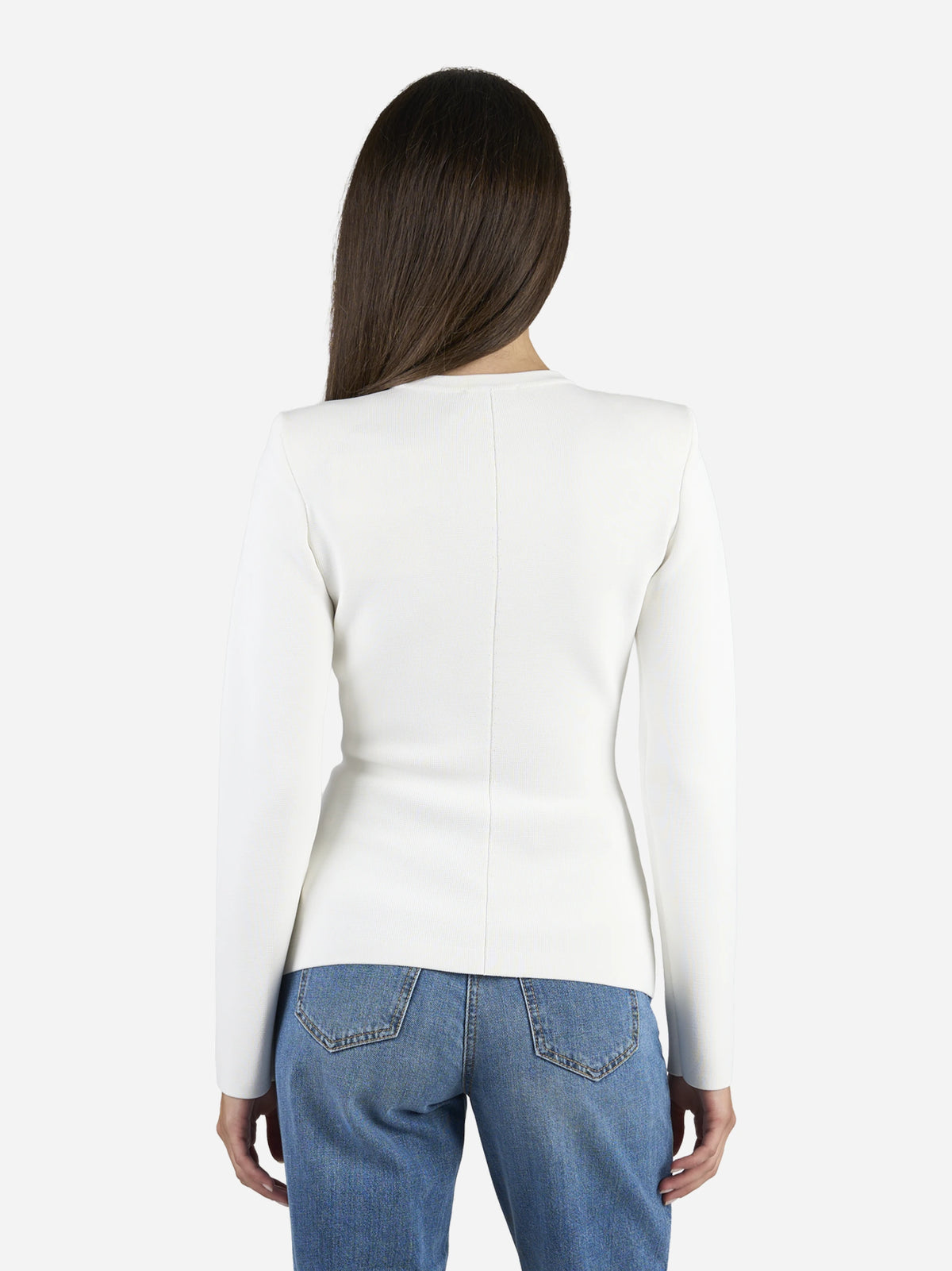 Cardigan in maglia con zip bianco - indossato, vista posteriore