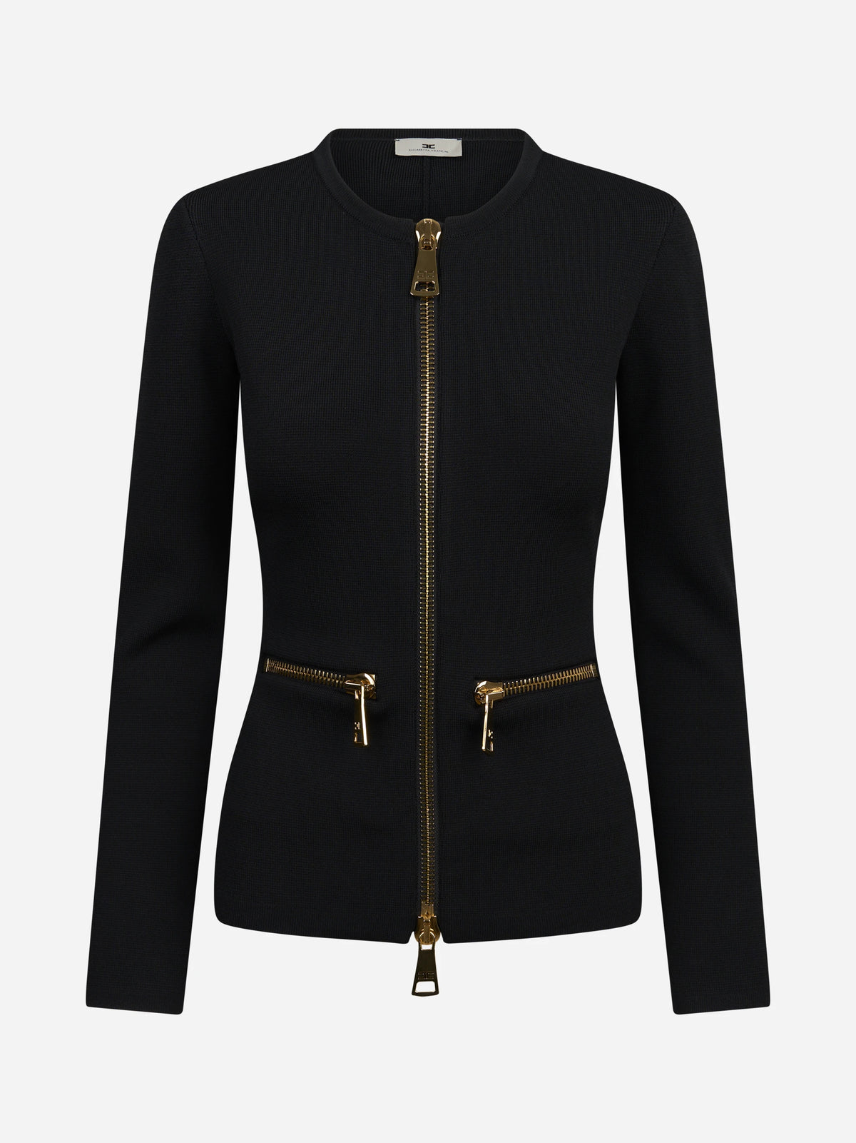 Cardigan in maglia con zip nero ELISABETTA FRANCHI – immagine 1 di 3