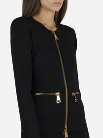 Cardigan in maglia con zip nero - dettaglio indossato