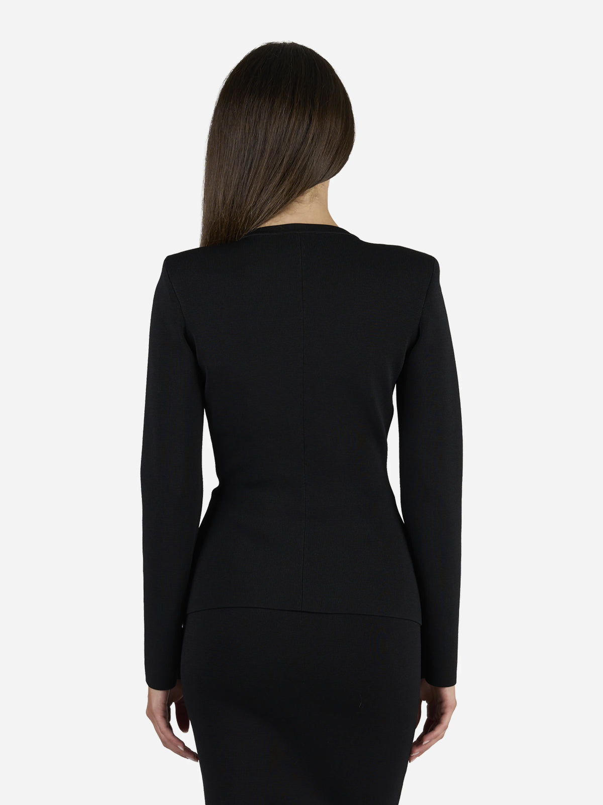 Cardigan in maglia con zip nero - indossato, vista posteriore
