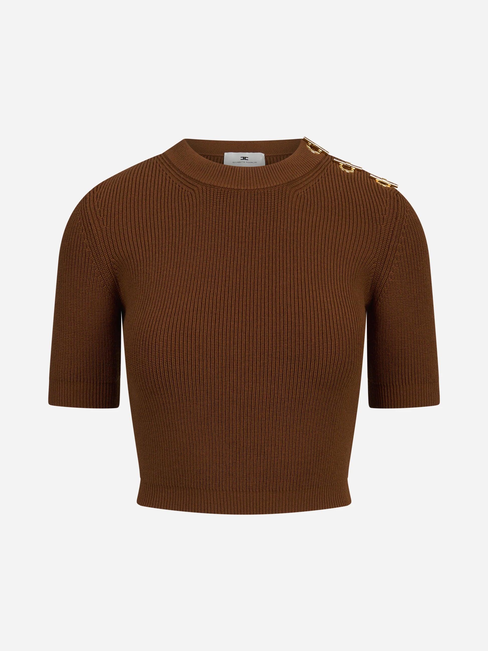 Top in maglia con dettagli gioiello marrone