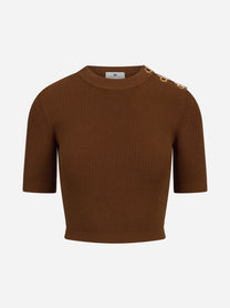 Top in maglia con dettagli gioiello marrone