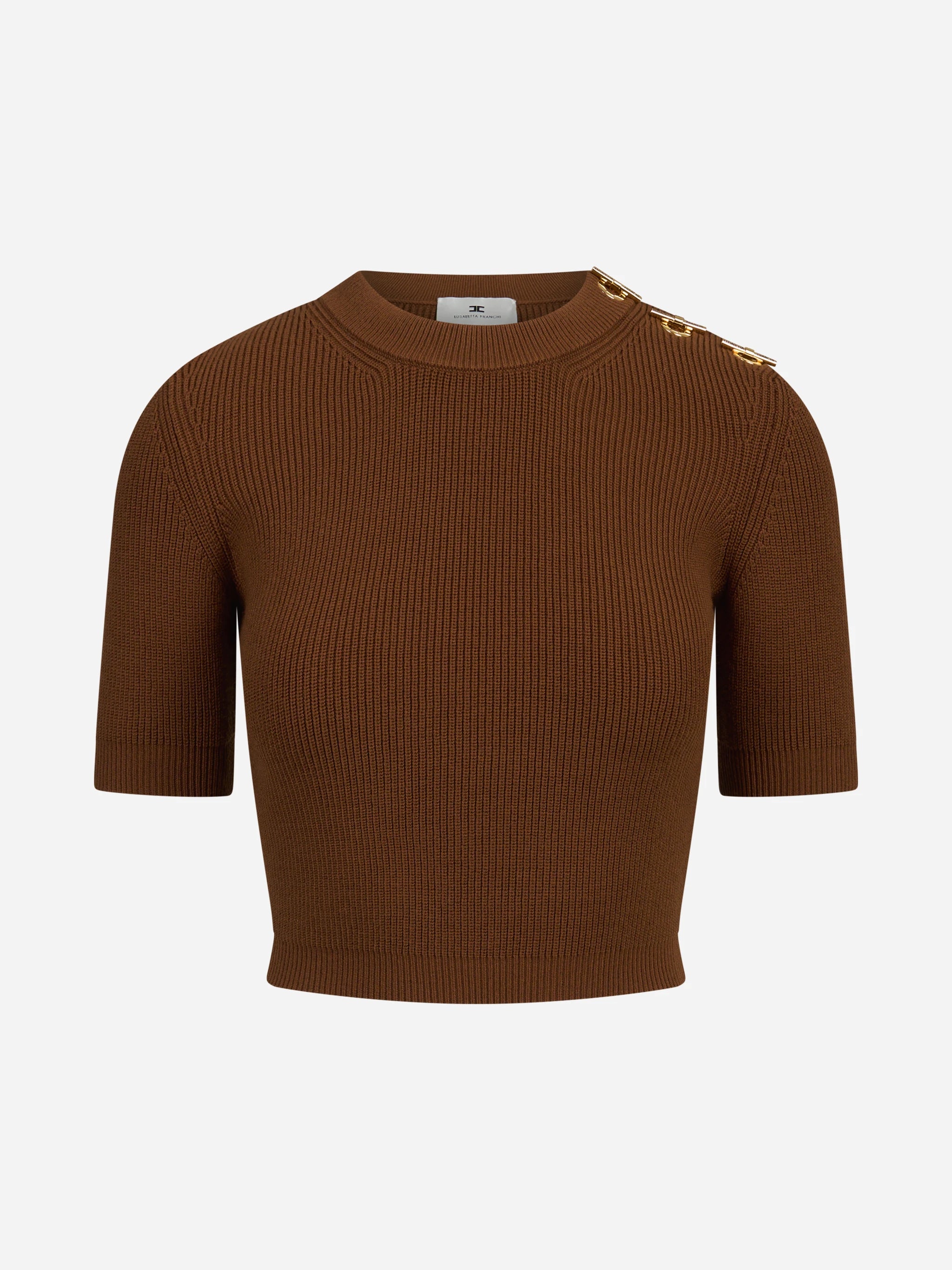 Top in maglia con dettagli gioiello marrone