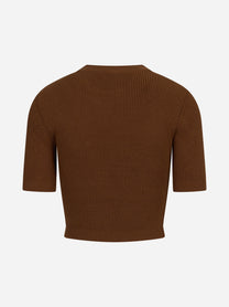 Top in maglia con dettagli gioiello marrone