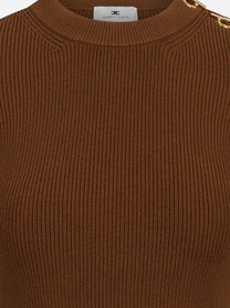 Top in maglia con dettagli gioiello marrone