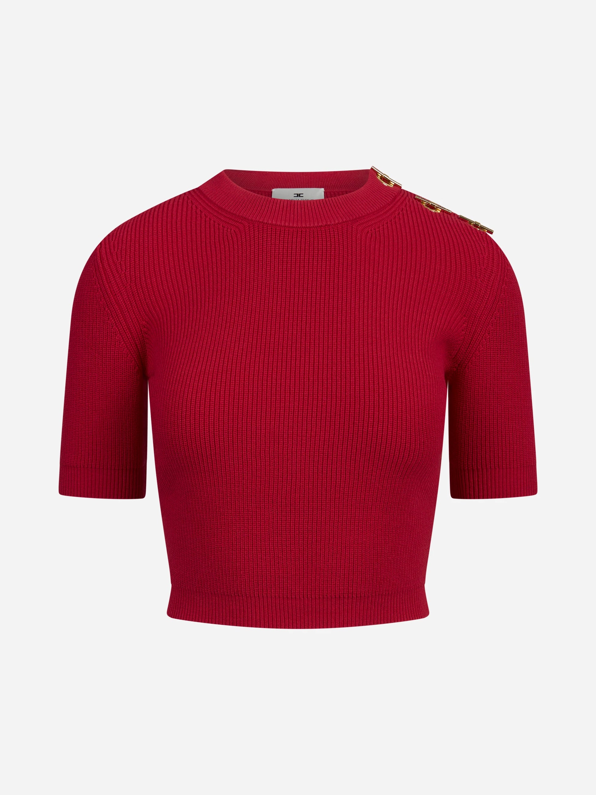 Top in maglia con dettagli gioiello rosso