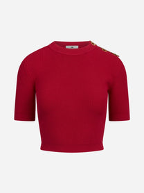 Top in maglia con dettagli gioiello rosso