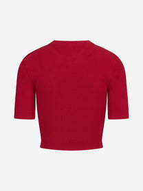 Top in maglia con dettagli gioiello rosso